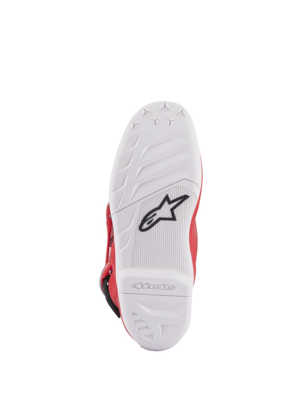 Alpinestars Youth Tech 7S Boots, Sole View, White compound sole with black star logo, high-grip rubber patterning for superior durability and feel, embossed Alpinestars branding on heel