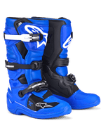 Botas Alpinestars Youth Tech 7 S, botas de motocross, azul, preto e branco, com uma parte superior em azul vibrante, painéis de proteção pretos e detalhes de fivelas em branco, sistema de fecho com várias tiras, design durável com especificações de corrida para condução fora de estrada