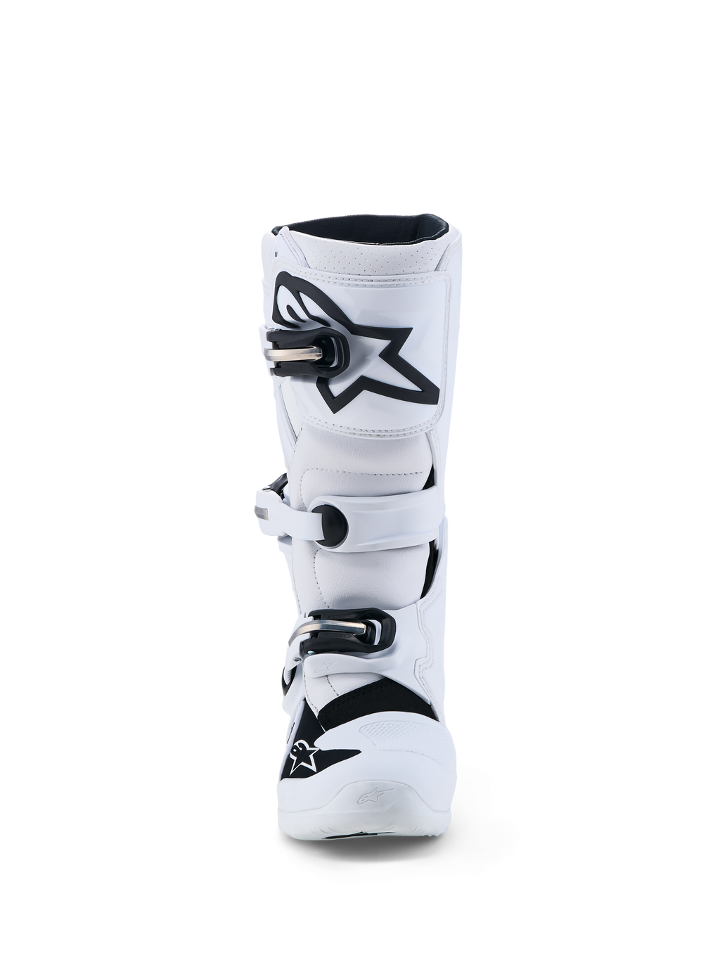 Alpinestars Botas Tech 7S Jovem, botas de motocross para jovens, brancas e pretas, com placa de canela em TPU e sistema de fivelas seguro, equipamento de proteção para todo-o-terreno.