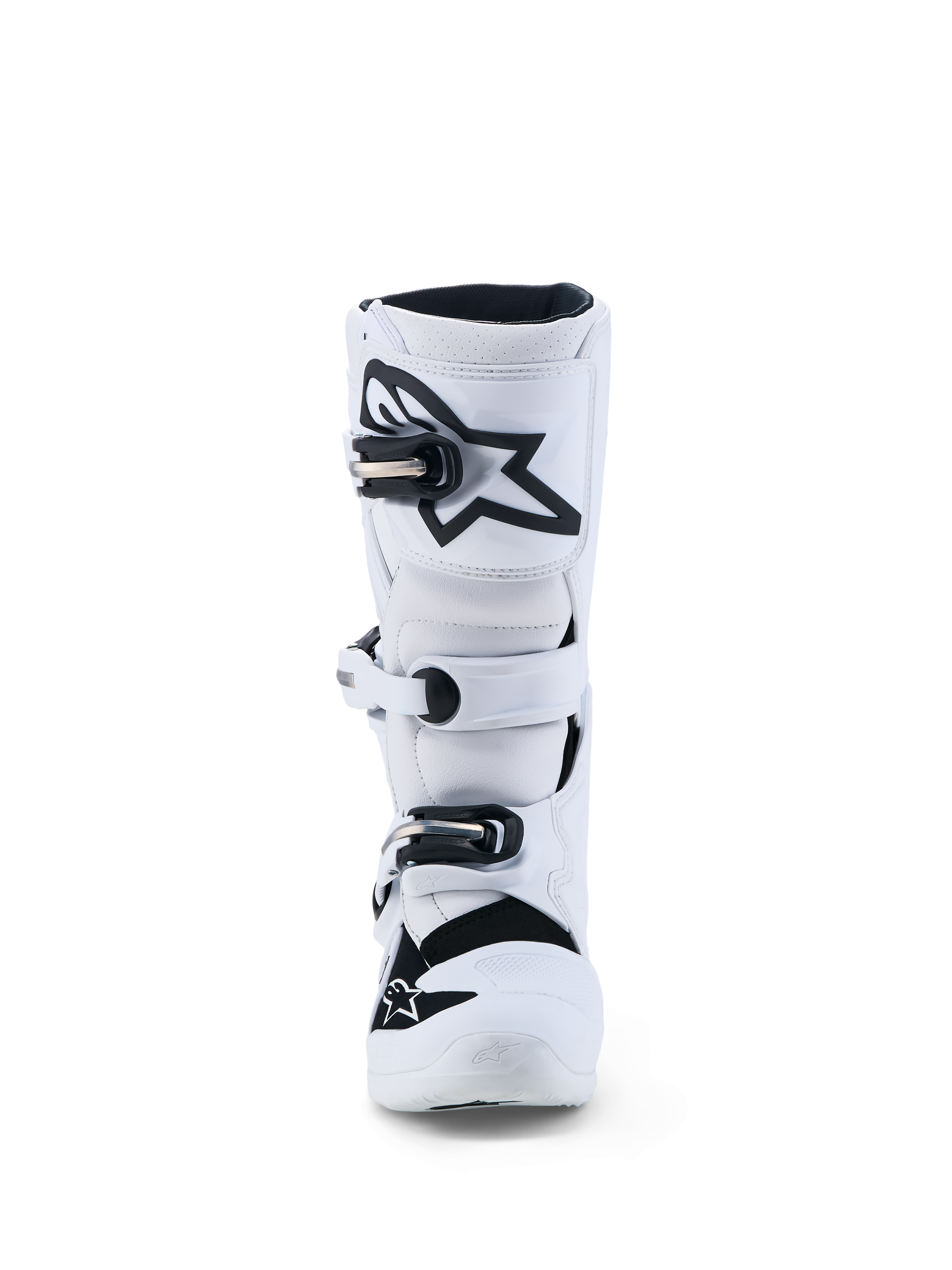Alpinestars Botas Tech 7S Jovem, botas de motocross para jovens, brancas e pretas, com placa de canela em TPU e sistema de fivelas seguro, equipamento de proteção para todo-o-terreno.