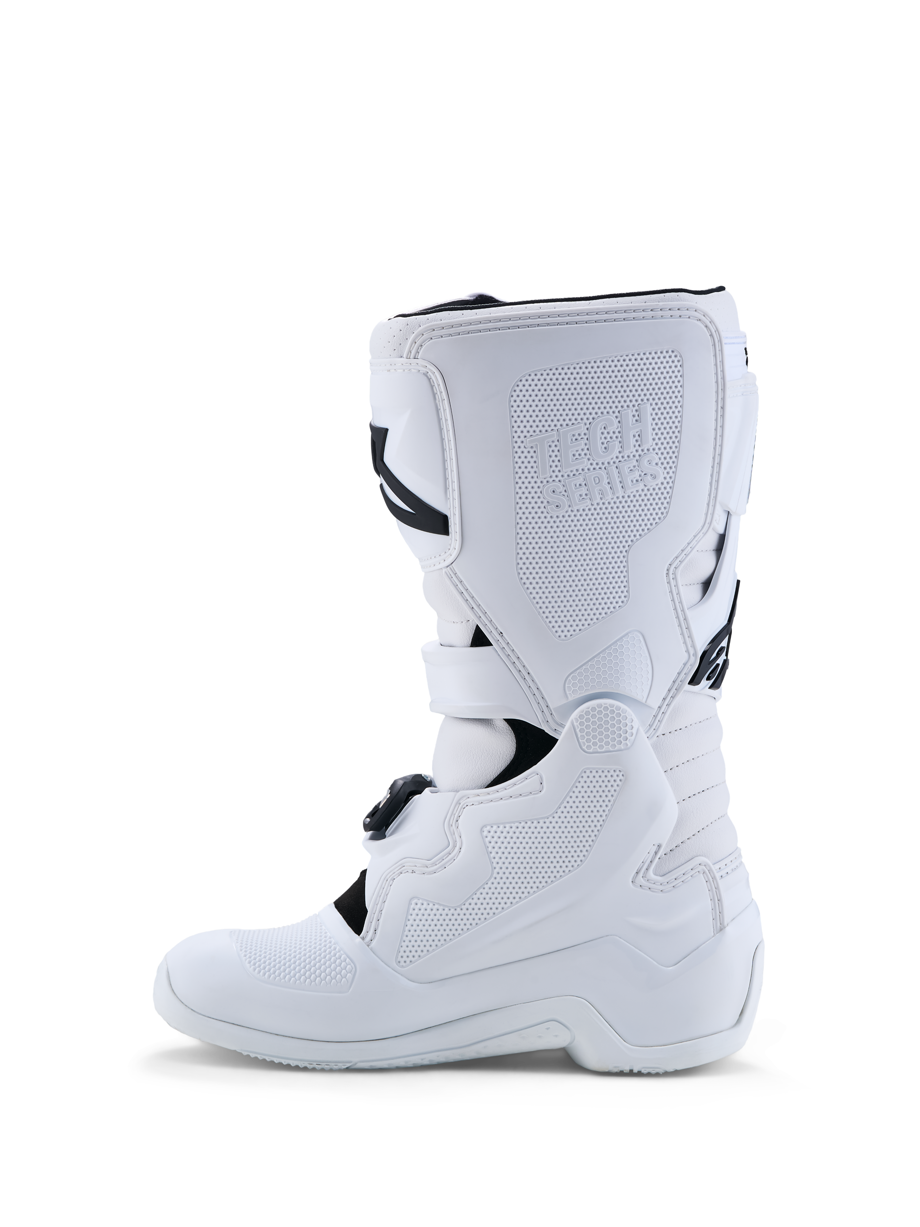 Alpinestars Tech 7S Jovem, botas de motocross brancas para juventude, proteção de canela em TPU, certificadas CE.