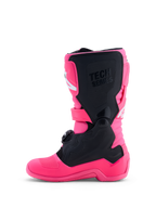 Alpinestars botas Tech 7S Jovem, botas de motocross para juventude, rosa fluo e pretas, proteção TPU e ajuste júnior.