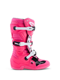 Alpinestars Botas Tech 7S Jovem, botas de motocross rosa fluo e pretas para juventude, com fivelas brancas e proteção TPU.