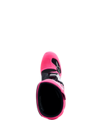 Alpinestars Tech 7S Jovem, botas de motocross rosa fluo e pretas para jovens, vista superior do interior e proteção em TPU
