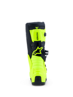 Alpinestars Botas Tech 7S Jovem, botas de motocross em amarelo fluo e preto, vista traseira com painéis TPU e logótipo Astars