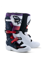 Alpinestars Tech 7S Jovem, botas de motocross, azul escuro, brancas e pretas, proteção TPU e certificação CE