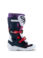 Alpinestars Botas Tech 7S Jovem, botas de motocross para juventude, azul escuro, brancas e vermelhas, com placas de proteção em TPU e sistema de fivelas, para condução todo-o-terreno.