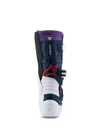 Alpinestars Botas Tech 7S Jovem, botas de motocross, azul escuro, branco e vermelho, certificadas CE, vista traseira.