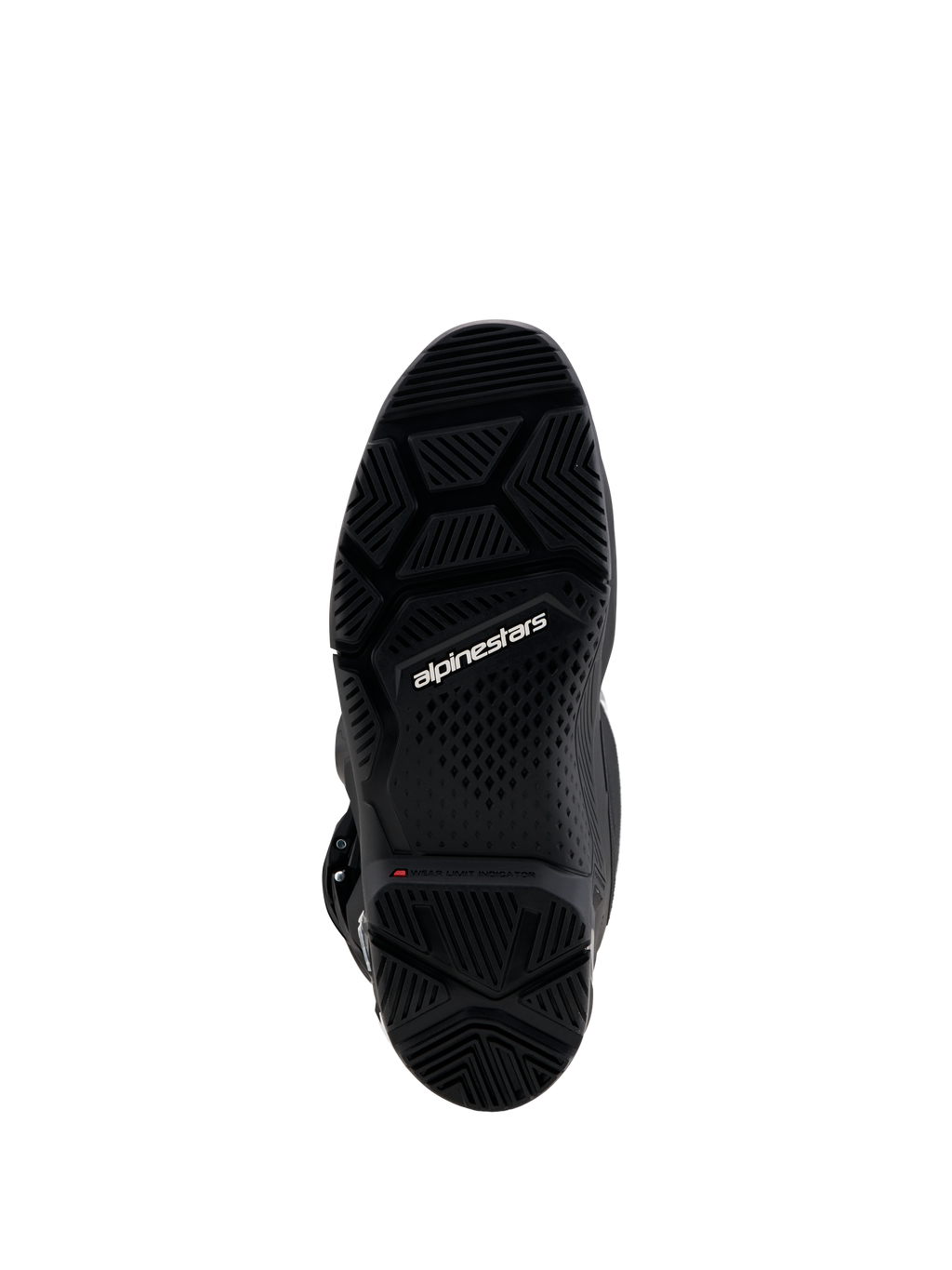 Alpinestars Tech 7 Enduro Gore-Tex, sola preta de composto duplo com indicador de desgaste vermelho e padrão de aderência.
