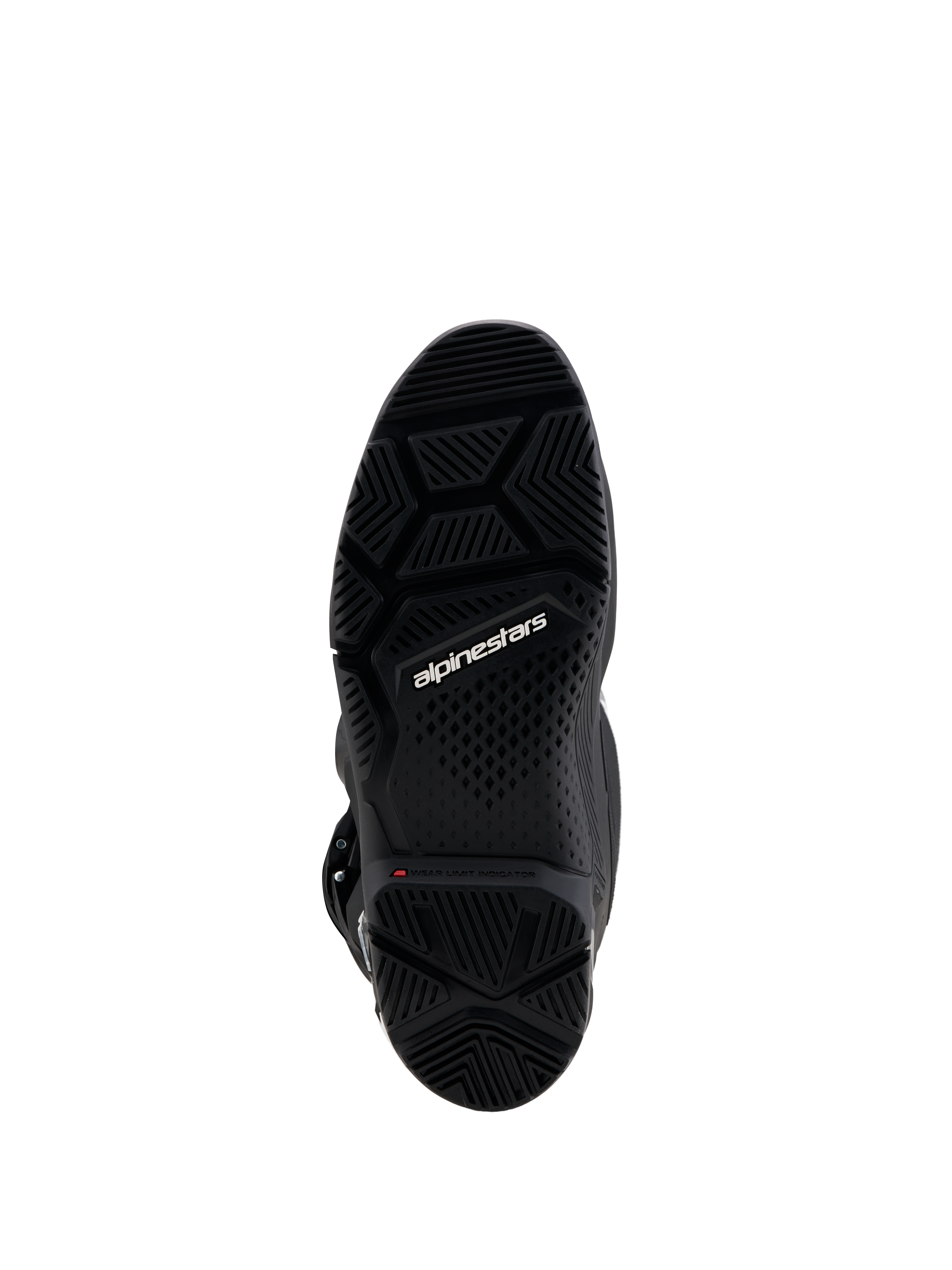 Alpinestars Tech 7 Enduro Gore-Tex, sola preta de composto duplo com indicador de desgaste vermelho e padrão de aderência.