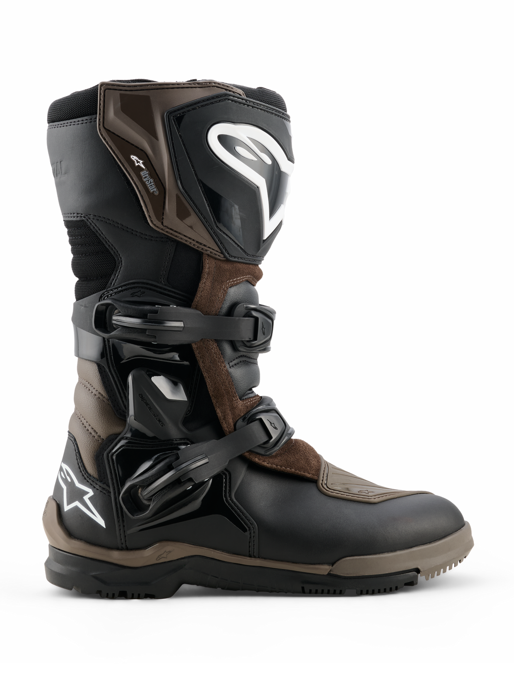 Alpinestars Corozal V2 Adventure Drystar Boots, Motorcycle Adventure Touring Boots, Brown and Black, waterproof construction with adjustable buckle straps, reinforced ankle and shin protection, rugged textured sole for all-terrain grip