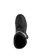 Botas Alpinestars Belize Drystar®, botas de motociclismo para turismo de aventura, pretas, vista superior que mostra a abertura de entrada e a proteção de mudanças reforçada, construção em couro impermeável e microfibra