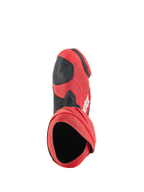 Alpinestars Supertech R Vented Boots, Racing Boots, Bright Red and Red Fluo, top-down view showing the boot opening, perforated microfiber upper with black shifter pad, professional track and road racing footwear