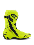 Alpinestars Supertech R Vented Boots, Motorcycle Racing Boots, Yellow Fluo and Black, laser-perforated microfiber upper for ventilation, TPU shin plate and replaceable toe slider, aerodynamic design with bold branding