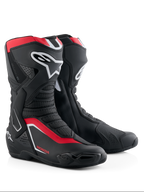 Alpinestars Honda SMX-6 V3 Boots, Performance Motorcycle Boots, Black Bright Red and White, featuring TPU shin and ankle protection, ventilated mesh panels, and modern aerodynamic profile with Honda branding.