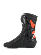 Alpinestars SMX Plus V2 Boots, Motorcycle Racing Boots, Men's, Black and Red Fluorescent, side profile with TPU protectors.