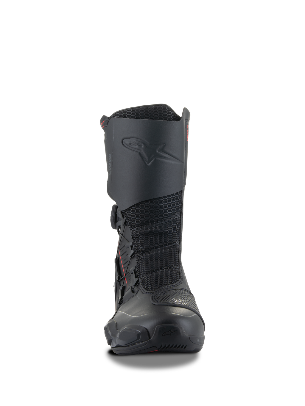 Botas Alpinestars SP-X BOA®, botas de motociclismo desportivas pretas, design de altura média com protetor de canela integrado, painéis flexíveis em malha e sistema de fecho lateral BOA®, perfil ergonómico elegante para sport touring