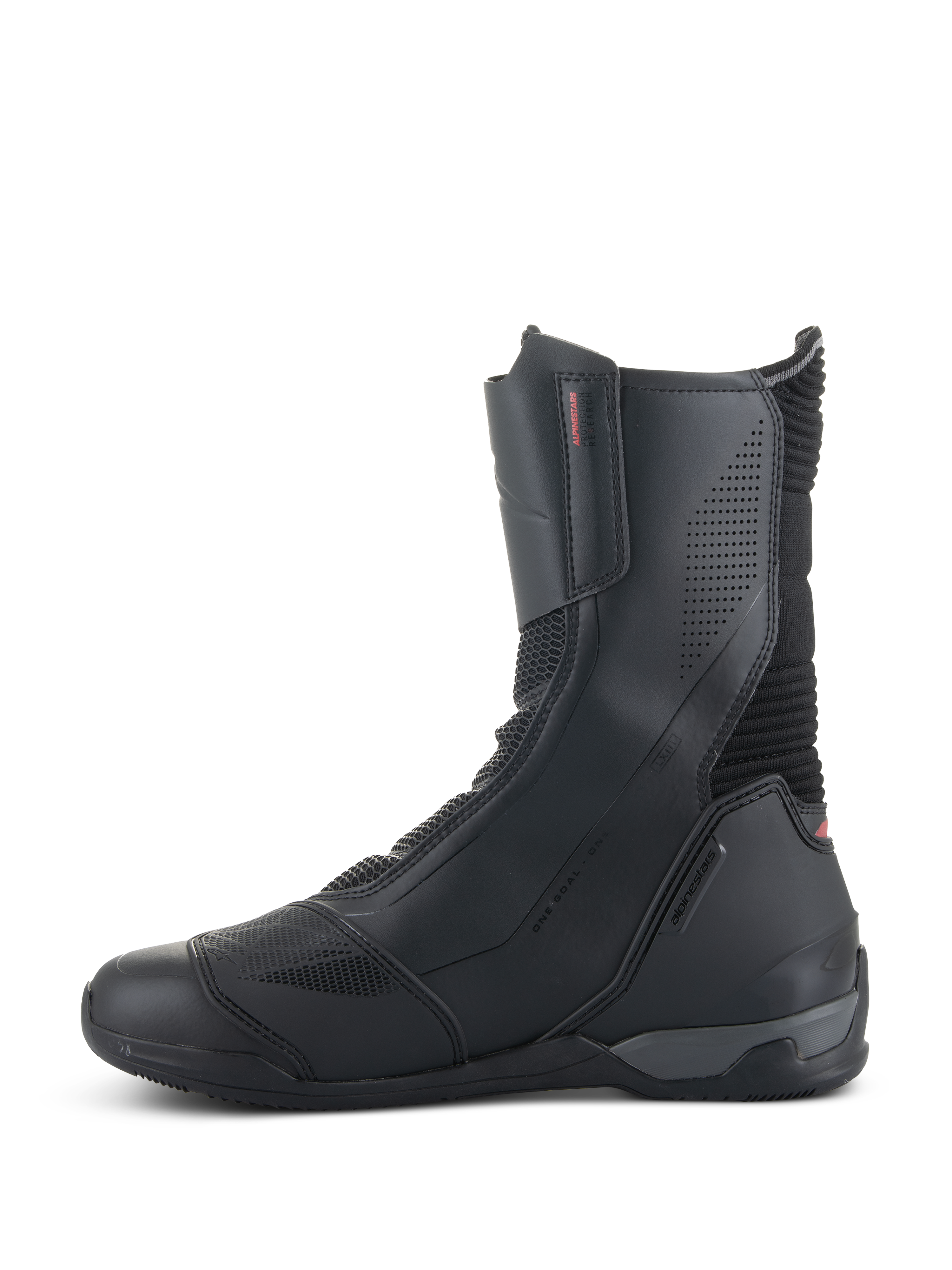 Botas Alpinestars SP-X BOA®, botas de motociclismo, pretas, design de altura média com painéis em microfibra e malha Rideknit, com fecho de correr medial e perfil desportivo elegante.