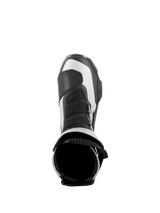 Alpinestars SP-X BOA Boots, Black and Silver, overhead view showing the top opening and mesh tongue, sleek mid-height sport motorcycle boots with advanced microfiber and Rideknit construction