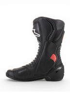 Alpinestars SMX-6 V2 Vented, botas de moto de corrida pretas com detalhes cinzentos e vermelhos fluorescentes, painéis de malha respirável e proteções do tornozelo e da canela