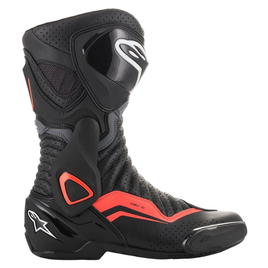 Alpinestars Botas SMX-6 V2 Vented, botas de moto para corrida, pretas e vermelho fluorescente, ventiladas, com microfibra respirável, certificadas CE