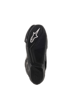 Alpinestars SMX-6 V2 Vented, botas de moto para corrida pretas, vista aproximada da sola exterior em borracha texturada com logótipo Alpinestars branco