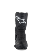 Alpinestars SMX-6 V3 Boots, Black, performance motorcycle riding boots, front view featuring a prominent white Astar logo on the shin, textured front flex zones, and sleek TPU protective elements.