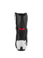 Alpinestars SMX-6 V3 Boots, Performance Riding Boots, Black White and Red Graphic, rear view featuring white TPU heel counter and red accents, designed for motorcycle track and street performance