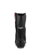 Botas Alpinestars SMX-6 V3, botas de alto desempenho para motociclismo, preto, prata e vermelho, vista traseira mostrando o protetor de panturrilha em TPU, zonas de flexão em malha e reforço de calcanhar, calçado de proteção de alta performance.