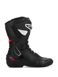 Alpinestars Stella SMX-6 V3 Boots, Women's Motorcycle Sport Boots, Black with White and Diva Pink accents, side profile featuring TPU shin and ankle protection, mesh flex panels, and performance microfiber construction for track and street.