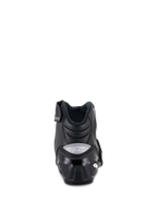 Botas Stella SMX-1 R V2 Femininas Alpinestars, botas de motociclismo de cano baixo, pretas, vista traseira mostrando o contraforte do calcanhar em TPU reforçado e o logótipo cinzento da Alpinestars, calçado de condução de alta performance