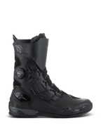 Alpinestars SP-X BOA Drystar Boots, Motorcycle Touring Boots, Black and Dark Gray, side profile showing BOA Speed Lace System and Drystar branding, mid-length waterproof design with mesh and TPU reinforcements