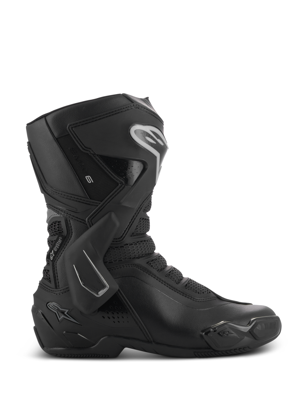 Botas Alpinestars Stella SMX-6 V3 Drystar, botas de motociclismo para mulher, pretas com detalhes prateados, membrana Drystar impermeável, com placa de canela em TPU, proteção de tornozelo e deslizador de biqueira, equipamento de condução de alta performance