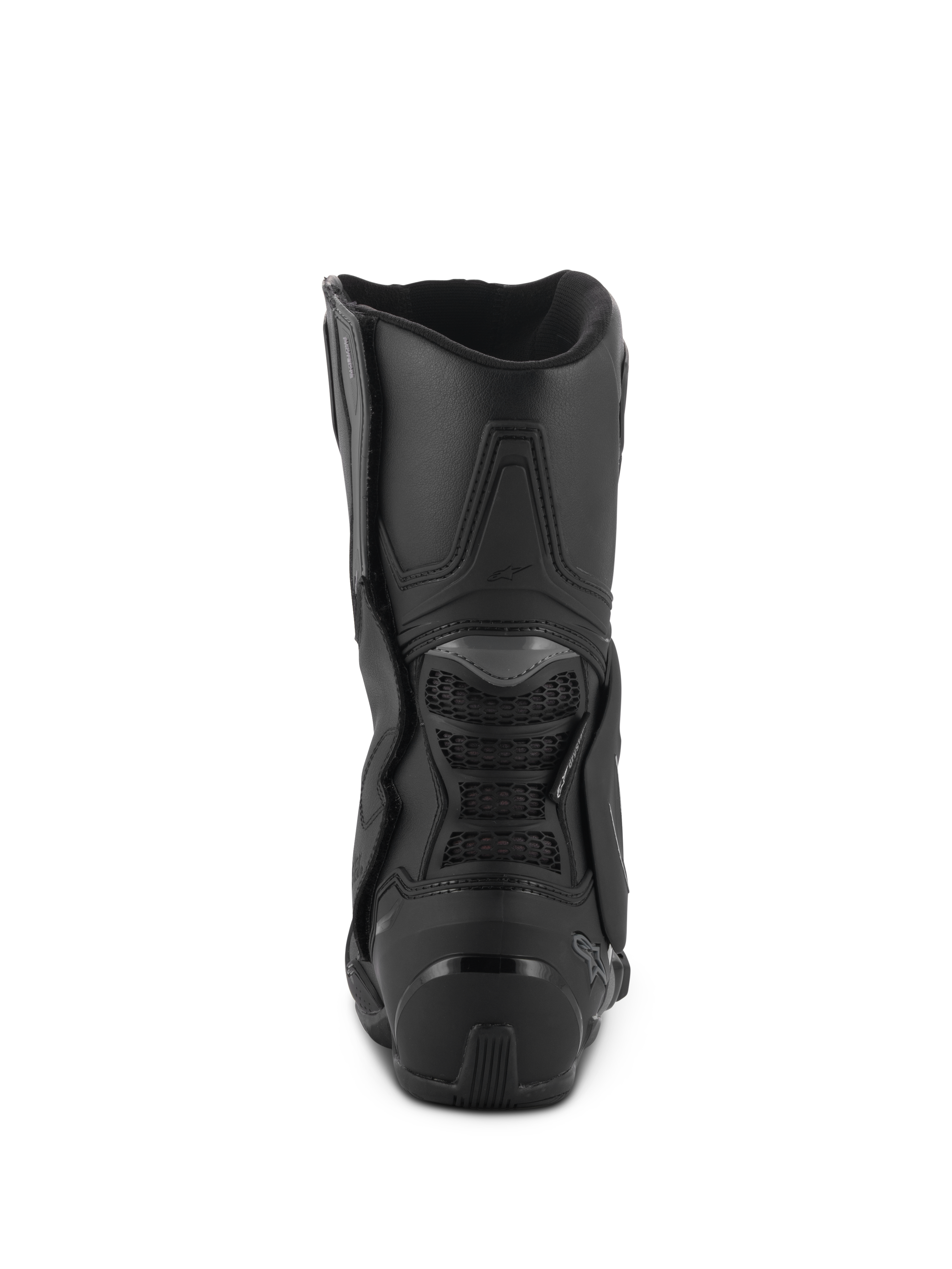 Botas Alpinestars Stella SMX-6 V3 Drystar®, pretas, vista traseira que mostra a proteção de calcanhar em TPU e a proteção traseira da panturrilha, botas de motociclismo impermeáveis de alta performance para mulher
