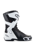 Alpinestars Stella SMX-6 V3 Drystar® Boots, botas de motociclismo para mulher, brancas e pretas, vista lateral com tecnologia Drystar® impermeável, proteção de canela e tornozelo em TPU, zonas de flexibilidade em malha e design ergonómico de condução desportiva