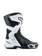 Alpinestars Stella SMX-6 V3 Drystar® Boots, botas de motociclismo para mulher, brancas e pretas, vista lateral com tecnologia Drystar® impermeável, proteção de canela e tornozelo em TPU, zonas de flexibilidade em malha e design ergonómico de condução desportiva
