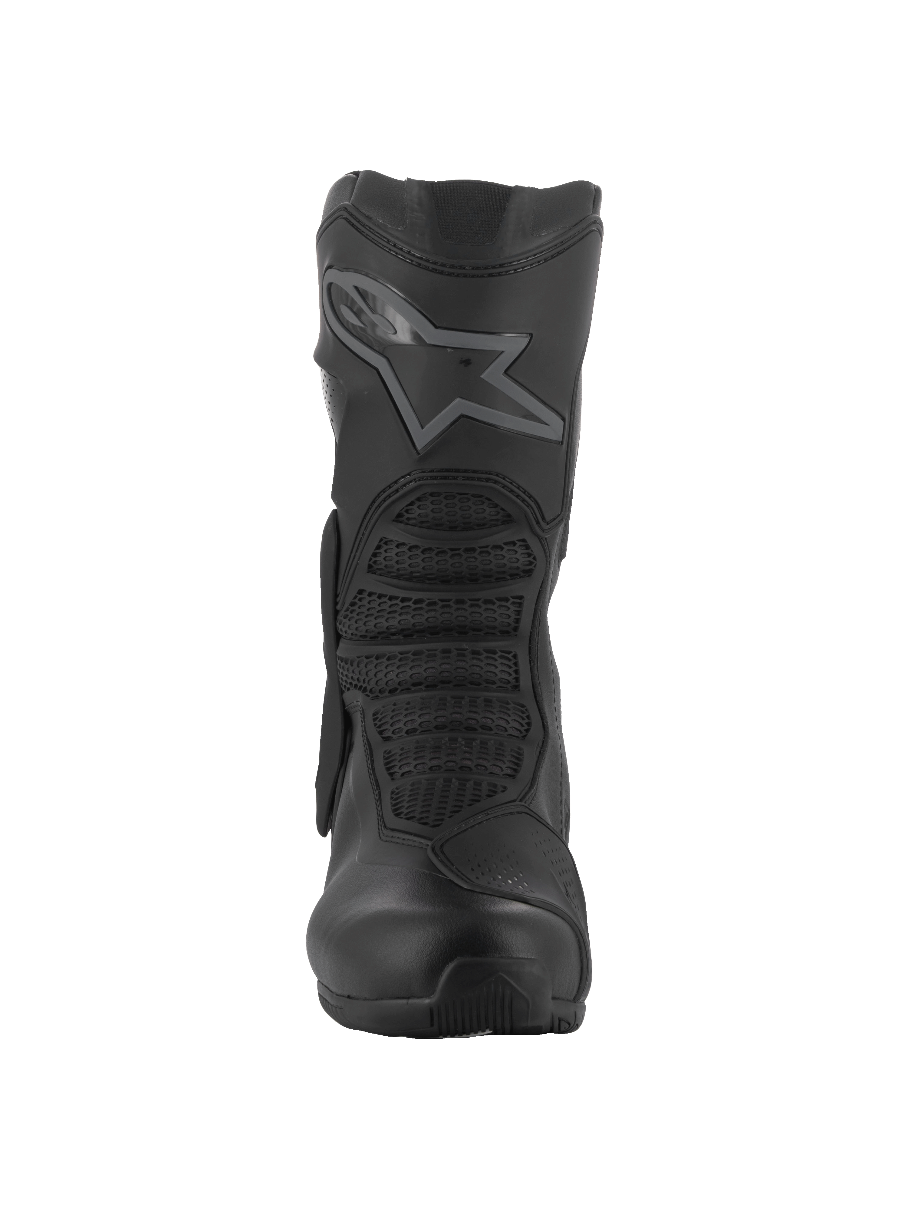 Alpinestars SMX-6 V3 GORE-TEX Boots, Performance Motorcycle Boots, Black, front view showing the TPU shin plate with star logo, mesh flex zones, and sleek microfiber construction for track and street riding