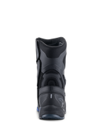 Alpinestars RT-8 GORE-TEX Boots, Motorcycle Touring Boots, Black and Blue, rear view highlighting the reinforced heel counter, textured synthetic panels, and subtle Alpinestars branding.