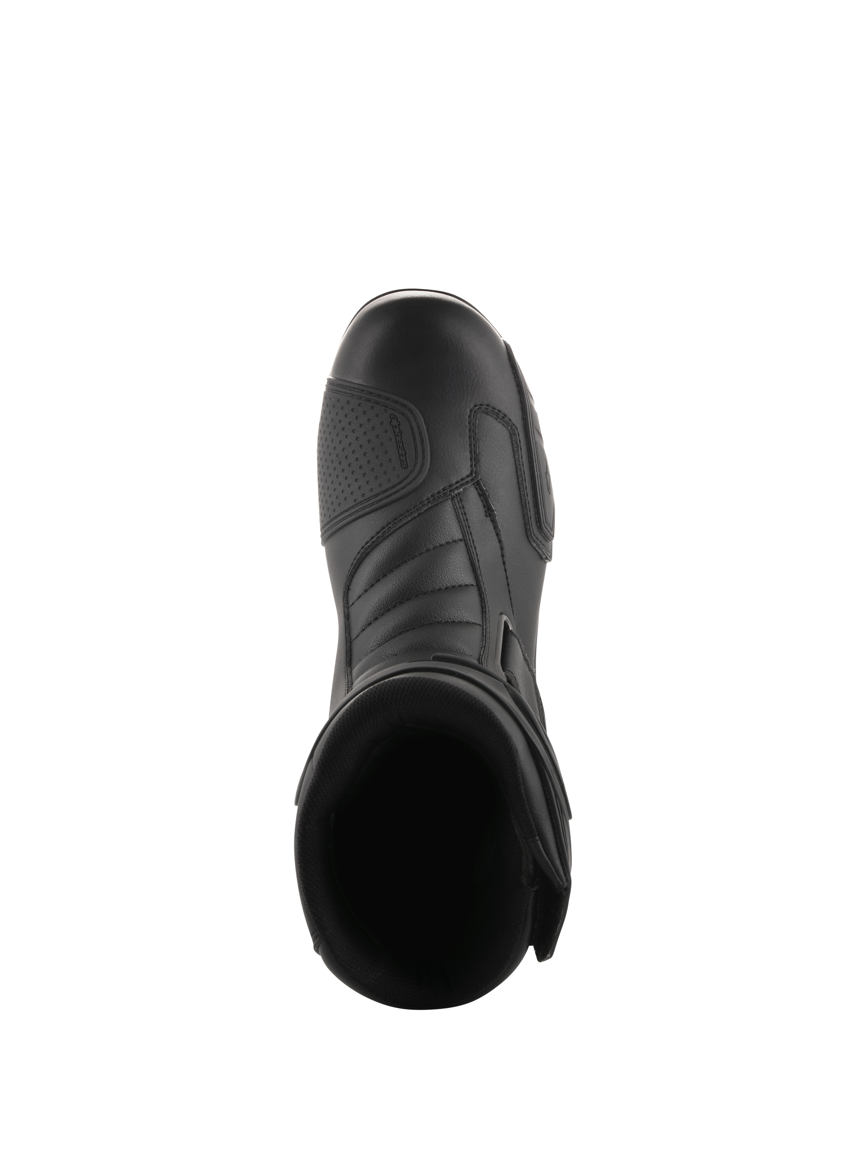 Alpinestars Radon Drystar® Boots, Black, top-down view of motorcycle touring boots featuring a reinforced shift pad and ergonomic toe box, sleek synthetic material for waterproof all-season performance