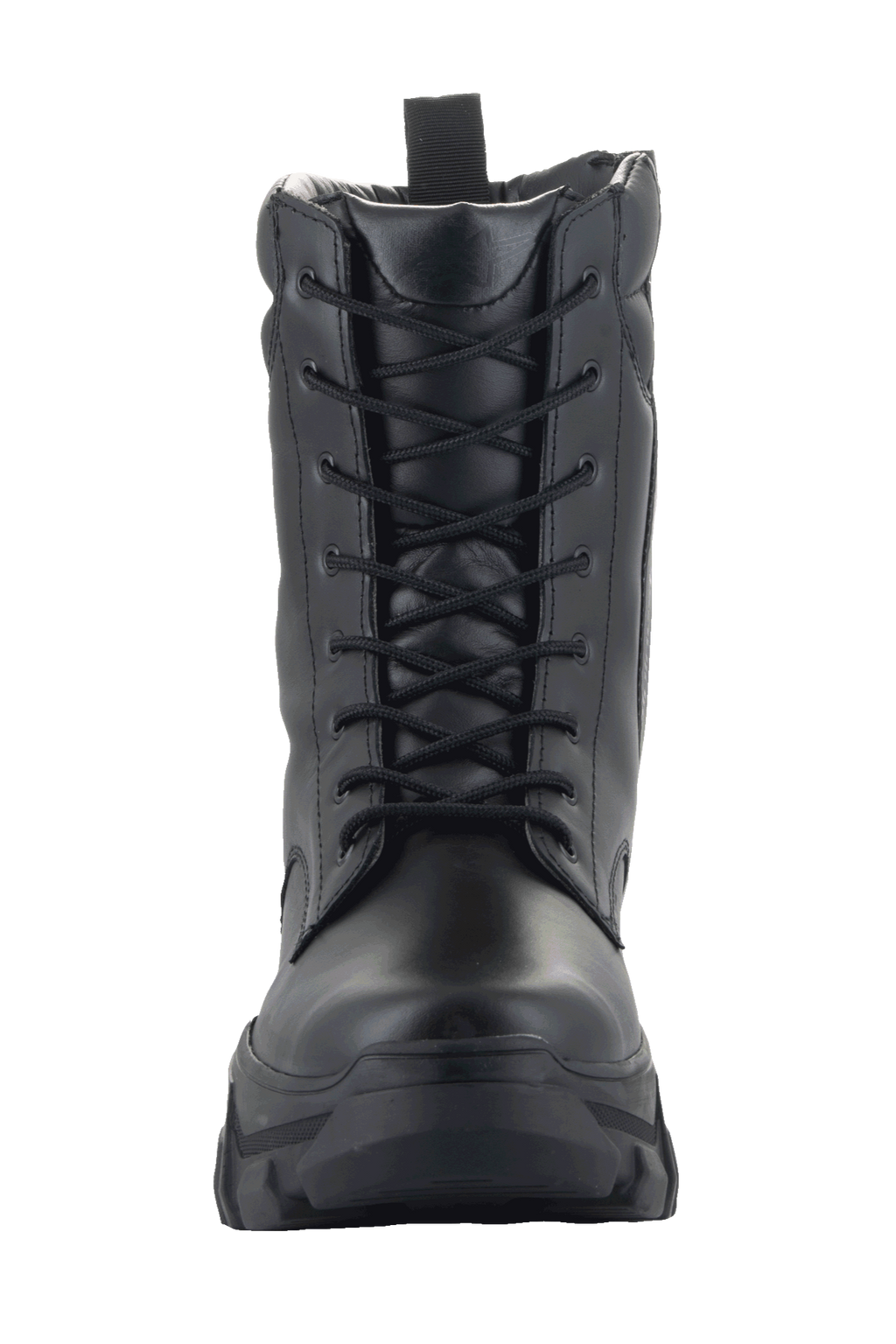 Alpinestars Ava Women's Boots, Urban Motorcycle Boots, Black, front view showing full-grain leather construction, lace-up closure, and chunky elevated sole, rugged utilitarian style for motorcycle riding