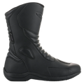 Alpinestars Origin Drystar Boots, Black Motorcycle Boots, side profile view, waterproof touring footwear with microfiber upper and accordion flex panels for flexibility.