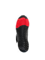 Botas Alpinestars RT-7 Drystar®, vista da sola, padrão de ranhuras robusto em preto e vermelho, com o logótipo TPF Transversal Protection Frame na parte frontal, concebida para conforto ao pilotar e a caminhar