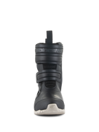 Botas Stella RT-7 Touring Drystar® Femininas da Alpinestars, botas de motociclismo de turismo pretas com sola branca, vista frontal mostrando os fechos de tiras duplas de Velcro e o logótipo Alpinestars em relevo, design técnico para condução em estrada e aventura