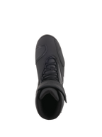 Alpinestars Fastback 2 Drystar® Waterproof Shoes, Motorcycle Riding Shoes, Black and White, top-down view showing lace closure and adjustable hook-and-loop strap, waterproof road riding footwear