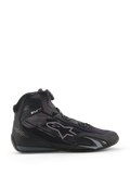 Sapatos Alpinestars Celer Superair, sapatos de motociclismo, pretos e cinzento escuro, perfil lateral com construção têxtil de alto fluxo de ar, com Sistema de Fecho Rotor e reforços protetores em TPU, design desportivo elegante de motorsport