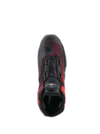 Alpinestars Celer Superair Shoes, Motorcycle Riding Shoes, Black and Bright Red, top-down view showing the Rotor Closure System dial, breathable airflow textile, and reinforced construction for sport riding.