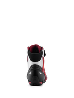 Alpinestars Faster-4 Shoes, Motorcycle Riding Shoes, Black White and Dark Red, Rear view featuring reinforced heel counter, TPU ankle support, and soft textile collar, performance footwear for road riding