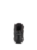 Sapatos Alpinestars Stella Faster-3 Rideknit® para Mulher, pretos com detalhes cor-de-rosa, vista traseira mostrando a proteção do calcanhar e a tira refletora, calçado de motociclismo de cano alto com material de malha respirável