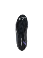 Alpinestars Stella Faster-4, sapatos de moto femininos, vista da sola, borracha preta, cinzenta e violeta.