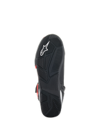 Sapatos Alpinestars Superfaster, vista da sola, sola de borracha preta com padrão de aderência técnico, logótipo Astars branco e marca Alpinestars em relevo, concebidos para condução de mota e conforto ao caminhar